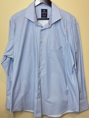 Marcello Light Blue Men's Cotton Dress Shirt - Printed Button-Down, XL